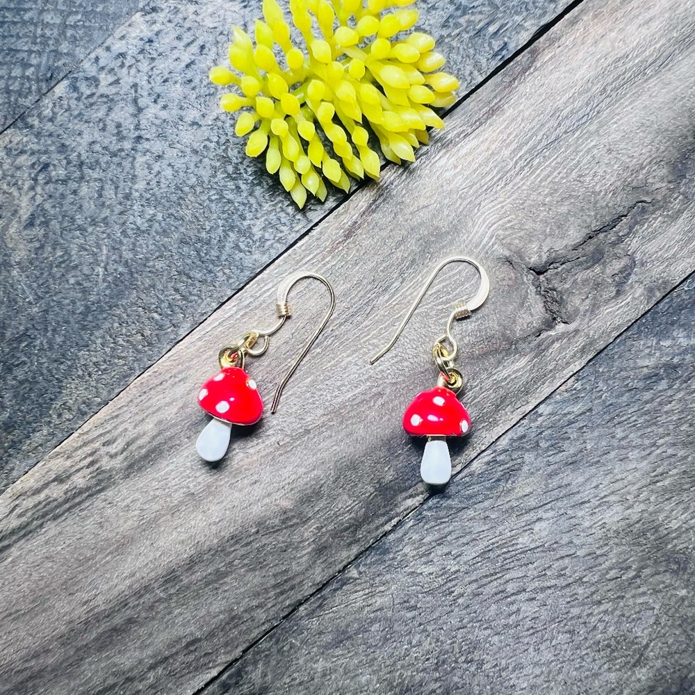 Gold Filled Cute Mushroom Earrings